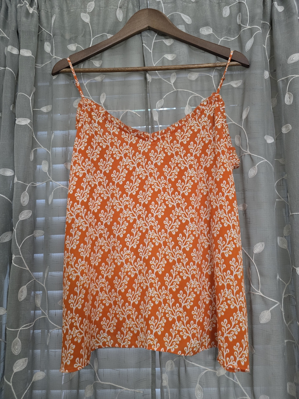 LOFT Orange and White Printed Spaghetti Strap Camisole